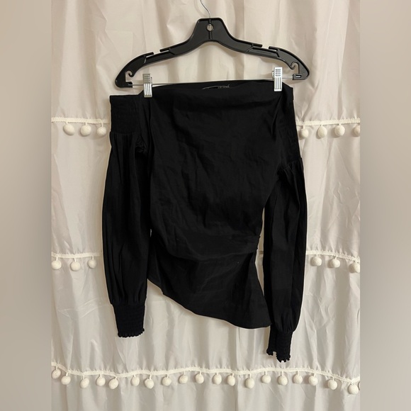 ZARA Asymmetric Off The Shoulder Long Sleeve Top Black Size Small - Picture 4 of 6